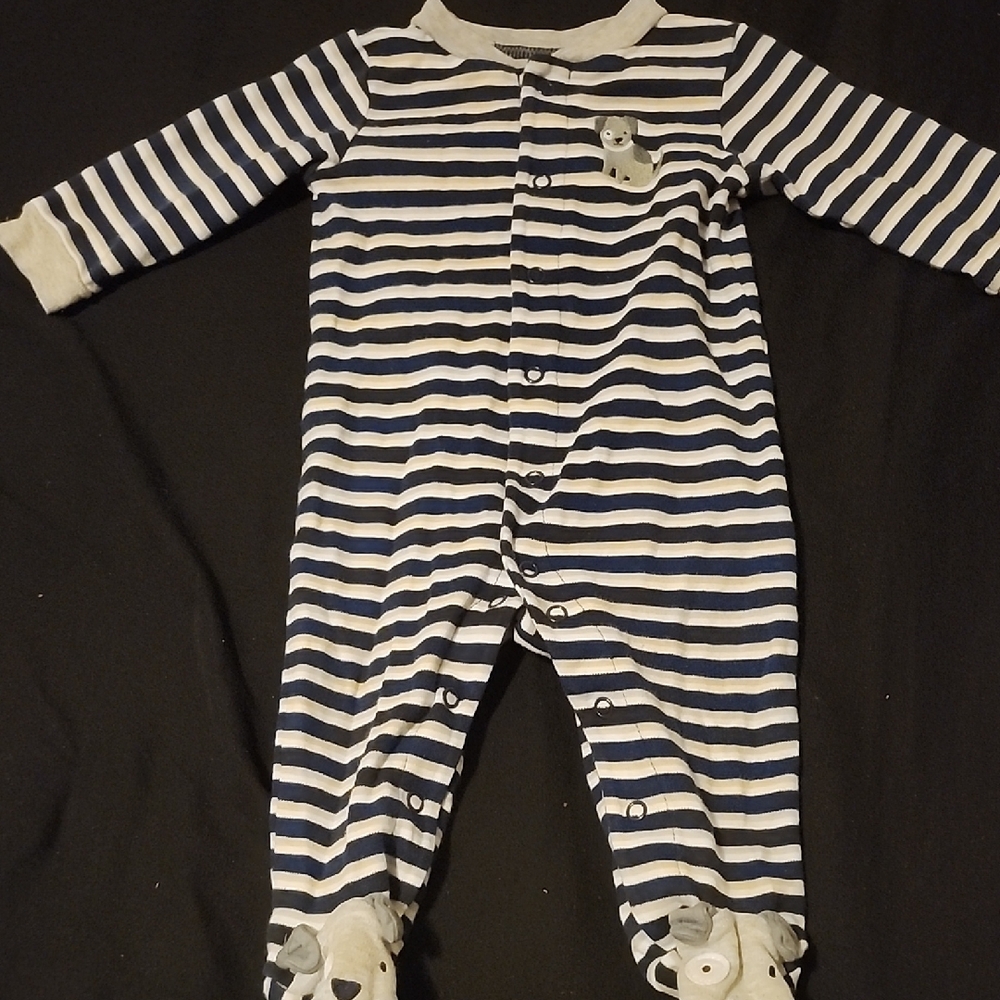 Navy and White Striped Kids Footie with Animal Design